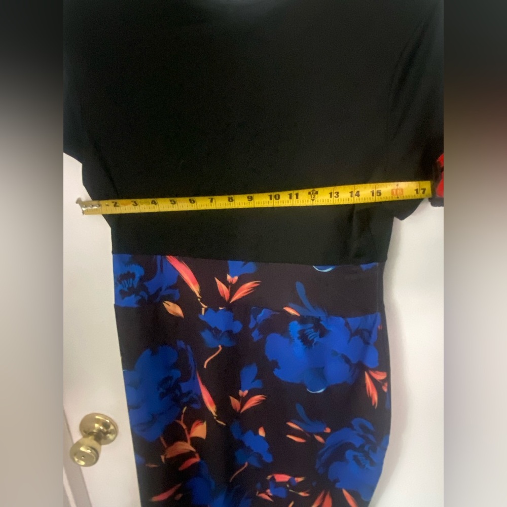 Women’s Casual Dress | Size Large | Short Sleeved | Stretchy | Blue Black Orange - Picture 11 of 13